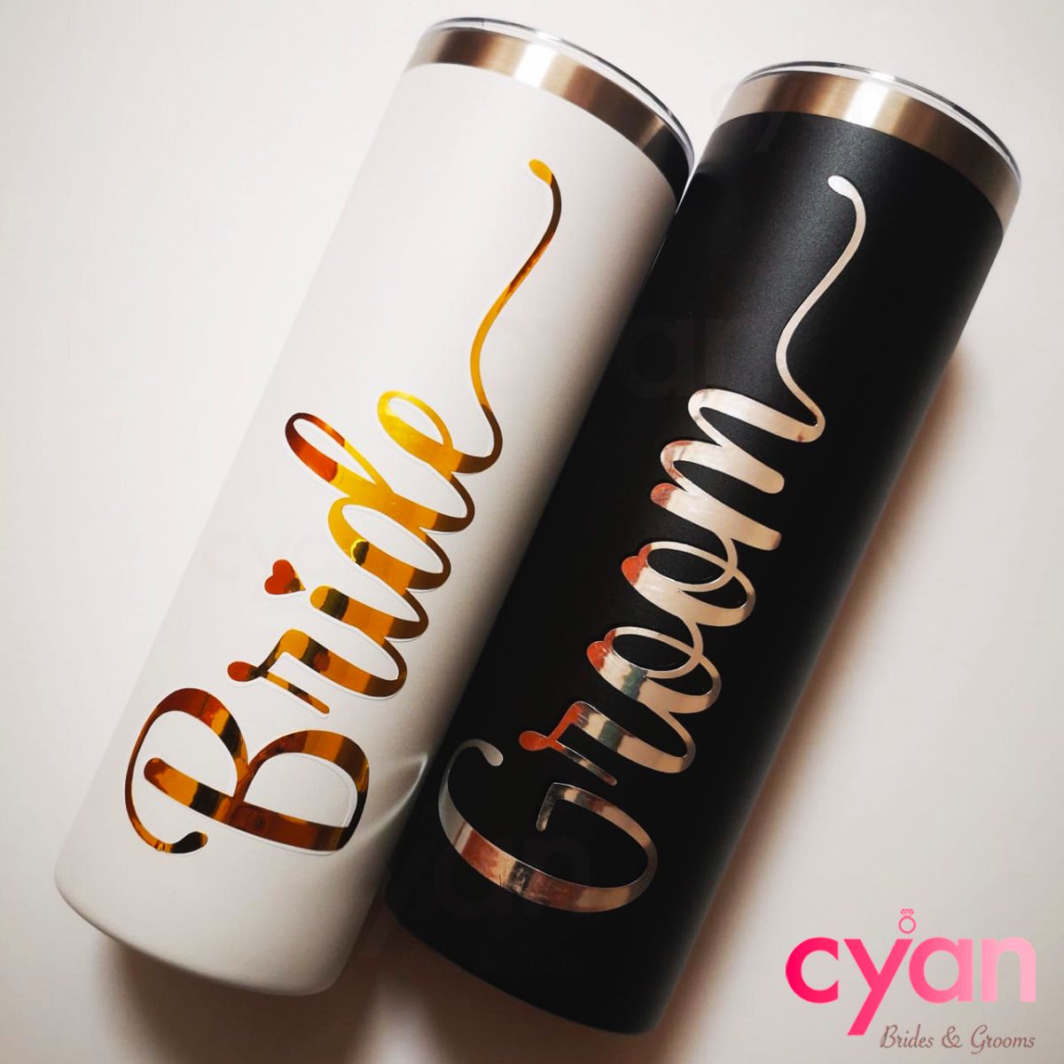 Bride & Groom Skinny Tumbler | 20oz - Cyan Imprint