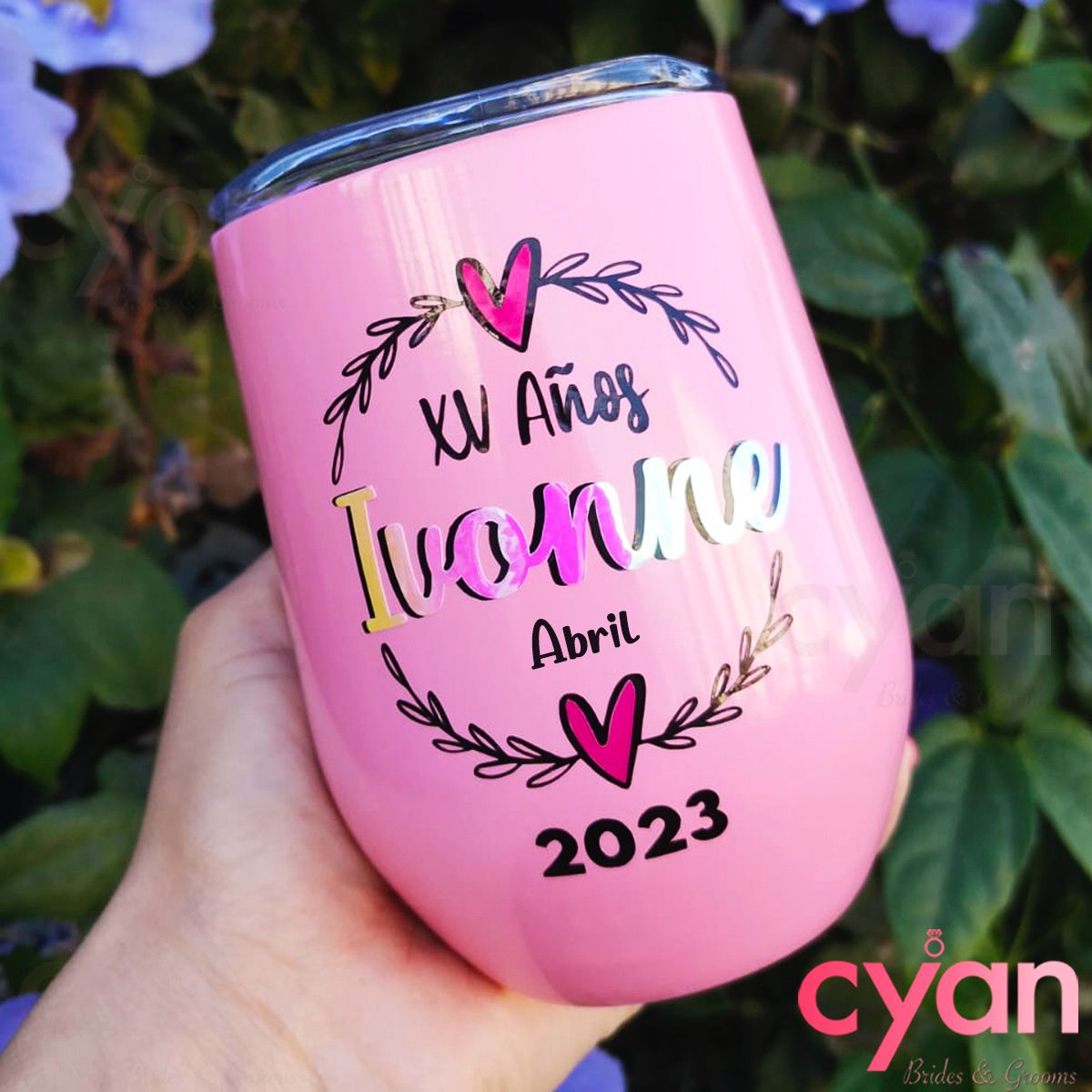 Sweet XV/16 Stemless Wine Tumbler | 12oz - Cyan Imprint